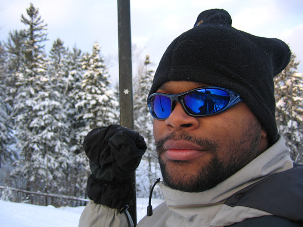 Montana giving the Fist, Spirit Mountain, Duluth MN, winter 2005